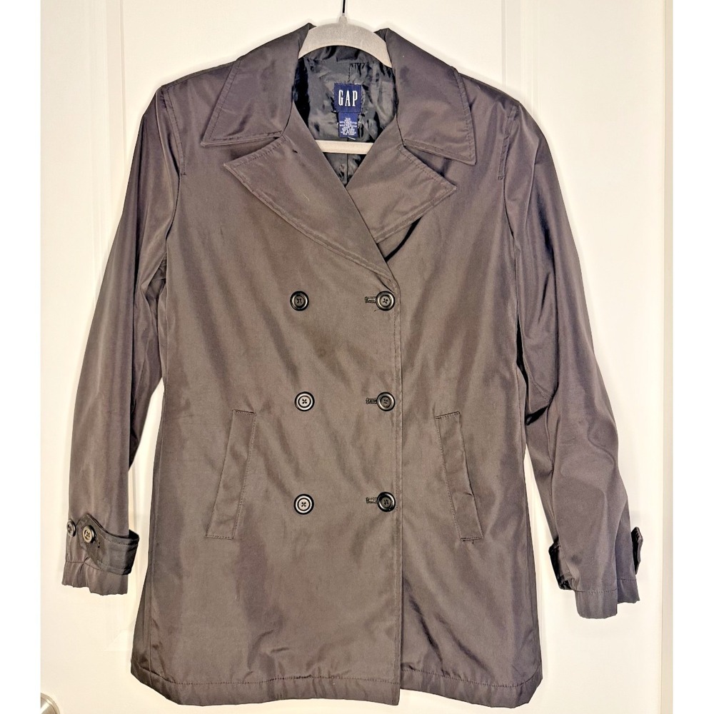 GAP Vintage Women's XS Black Double Breasted Rain Jacket Pea Coat Y2K 90s